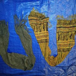 Women's Scarf Lot of 2 – Charcoal Grey Fringe Scarf & Boho Woven