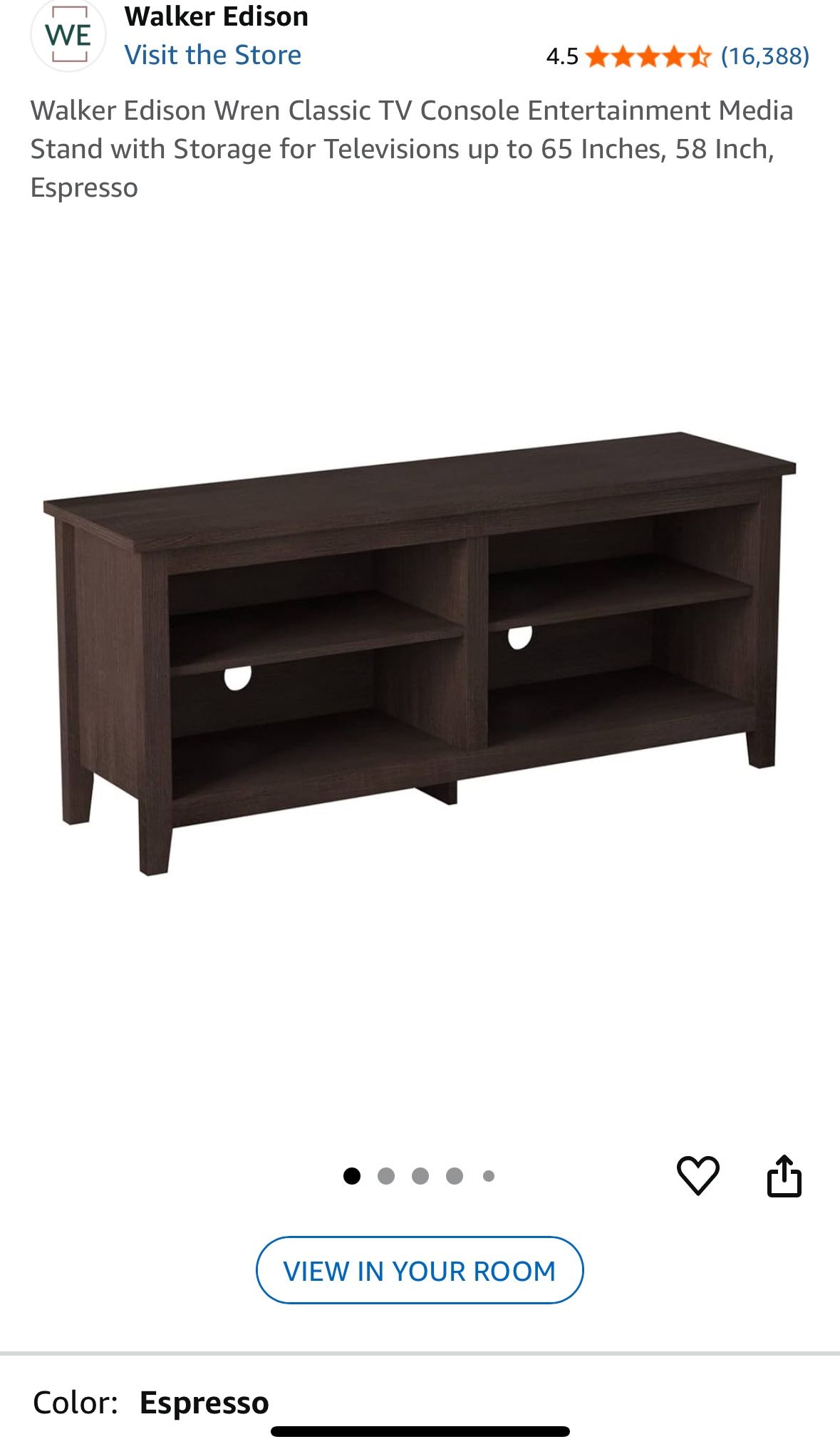 Walker Edison Wren Classic TV Console Entertainment Media Stand with Storage - NIB