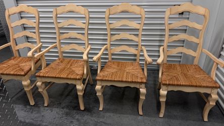 Set of 4 Farmhouse French Country Ladder-Back Armchairs – Woven Seats