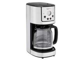 Amazon Basics Programmable Coffeemaker with Carafe and Reusable Filter, Stainless Steel, 12 Cups, Black