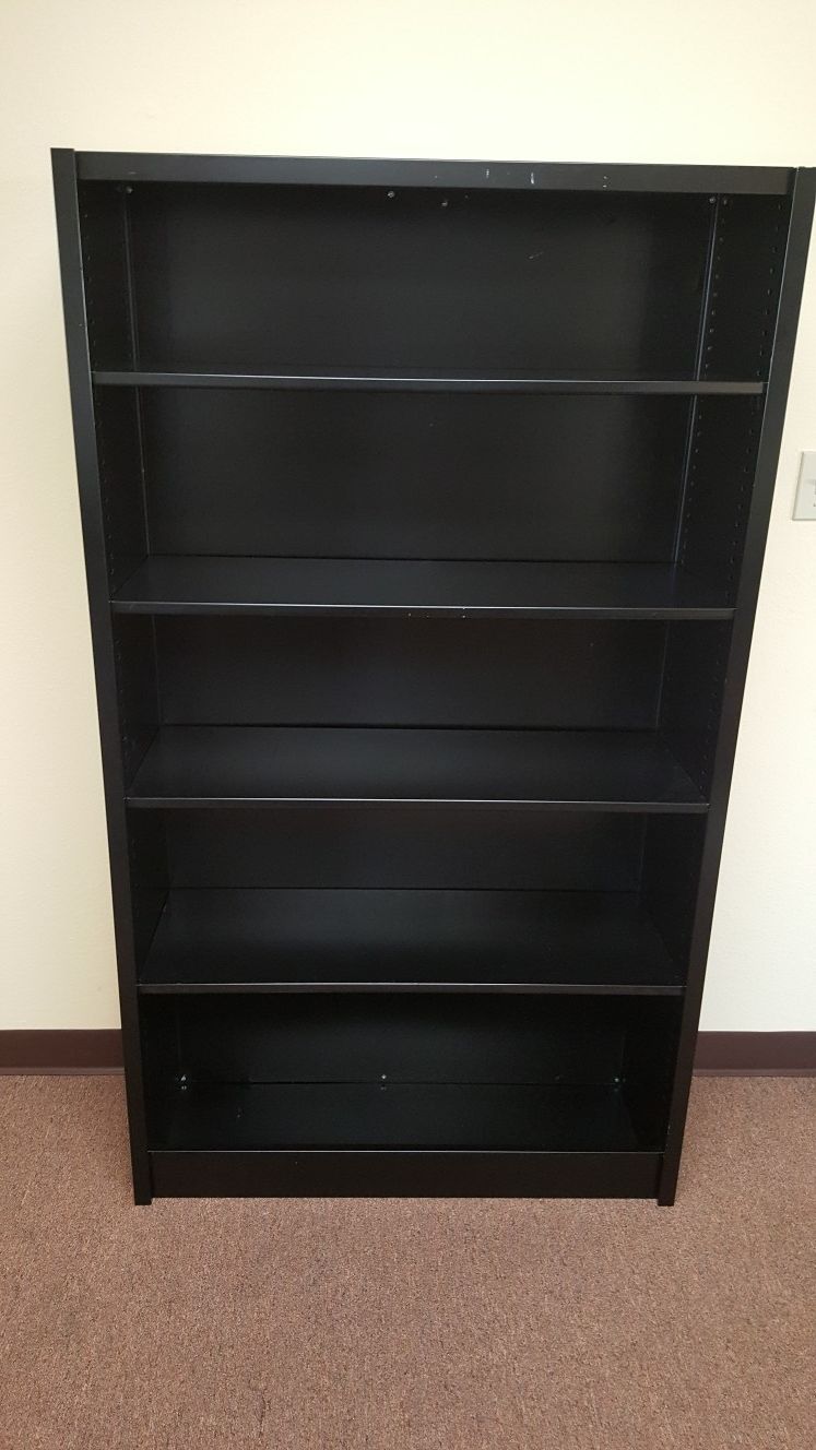 All Black Heavy Duty Metal 5 Shelf Bookcase, Garage Cabinet