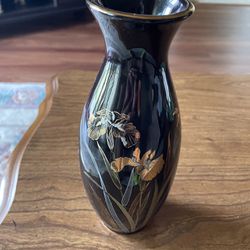 Vintage Golden Iris Japan 8" Black Gold Silver Vase  Mint Condition