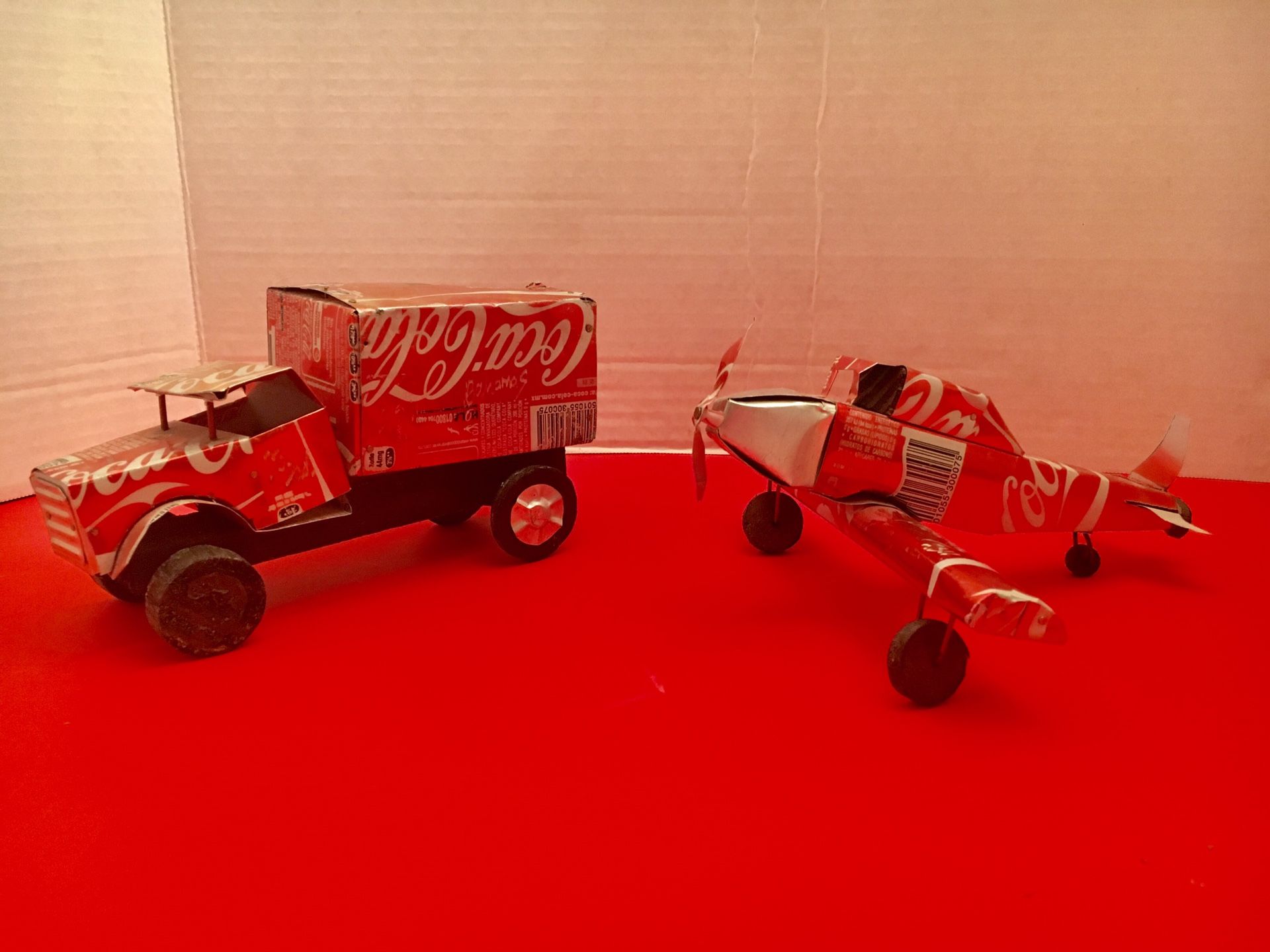 Recycled Coca Cola cans made in the Bahamas Truck and Airplane