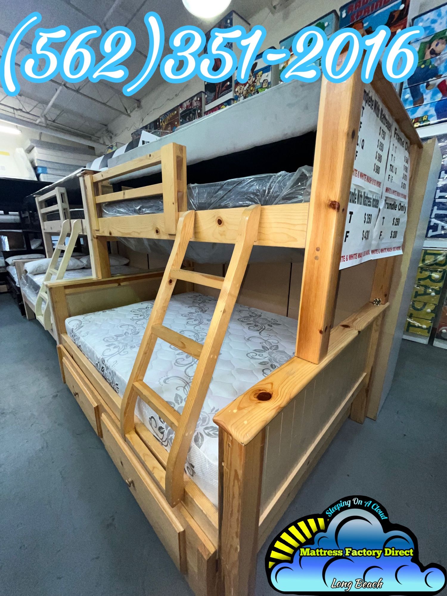 Twin Full Trundle Full Natural Bunk Bed With Mattresses New Cama Bonita 