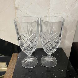 Godinger Crystal Shannon Crystal 2 Iced Tea Footed Goblets Glasses 7 3/4”