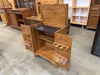 HARBOR HOUSE Vintage Maple Rolling Lift-Top Bar Cabinet with Integrated Glass Holders