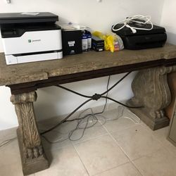Designer Console Table Entry Way Plaster Stone And Metal