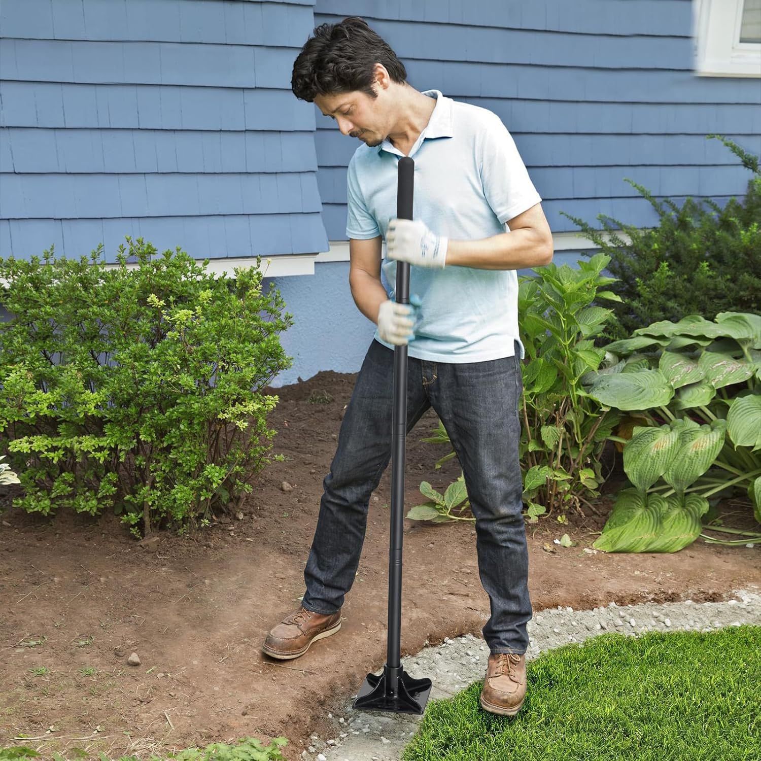 Heavy Duty Steel Tamper, 8x8 Inches Ground Tamper Hand with 58 Inch Adjustable Length Ergonomic Handle, Durable Garden Tamper Tool for Leveling Soil,