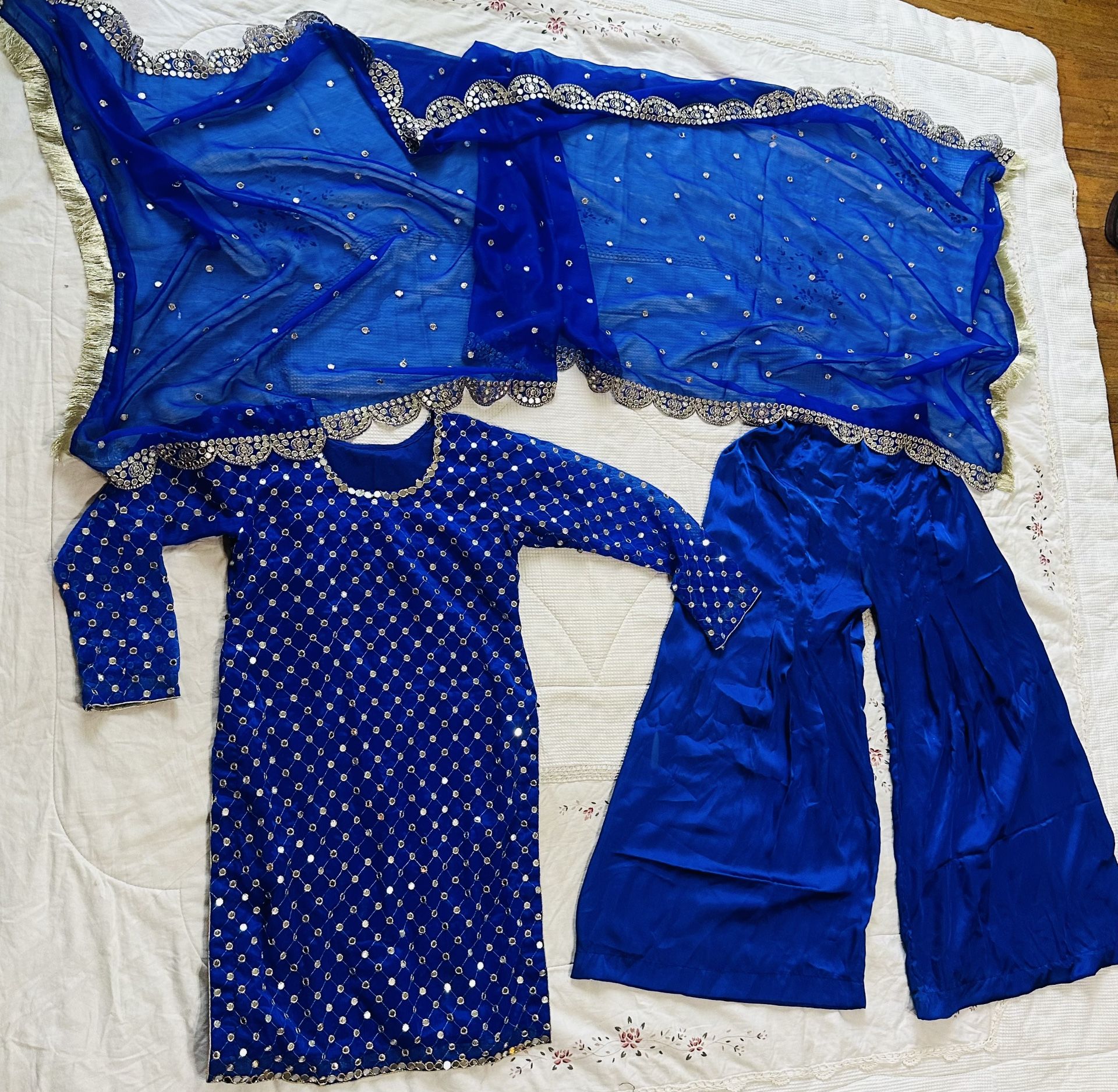 3 Pc Blue Plazo Kameez Dupatta