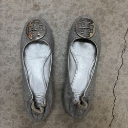 Silver Tory Burch Flats