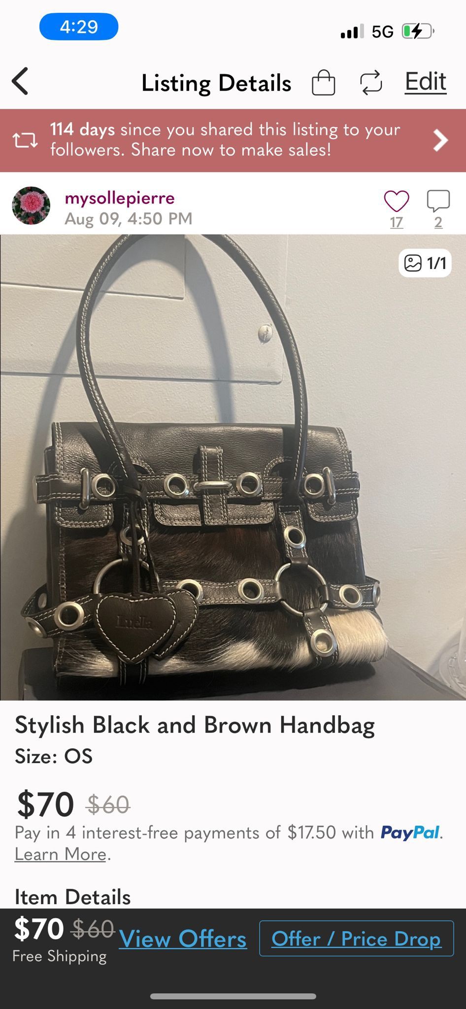 Stylish Black And Brown Handbag