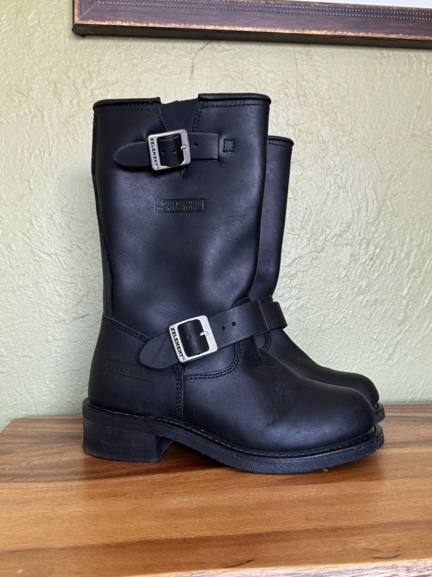 Black Leather Women’s Motorcycle Engineer Boots by Xelement