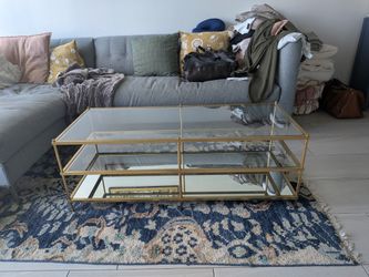West Elm Brass & Glass 3-Tier Coffee Table — $150