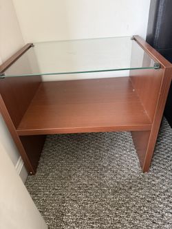 Small Glass-Top Bedside Wooden Table (2 Shelves)