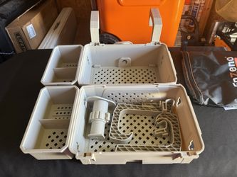 Poolside storage basket sets with cup holders, perfect for 3-inch or smaller top rails, above-ground pool accessories,