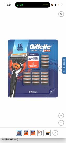 Gillette Proglide Plus Razor Cartridge Refills, 16-count