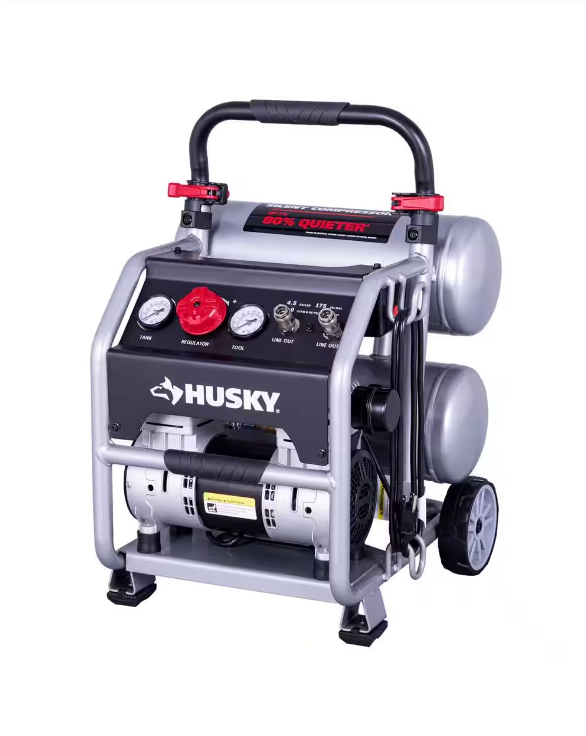 🎁 Husky (contact info removed) 4.5 Gal. 175 PSI Portable Electric Oil-Free Quiet Twin Stack Air Compressor