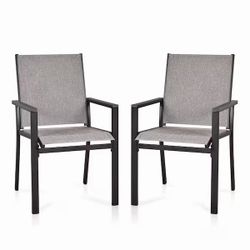 2-piece Outdoor Patio Dining Chairs, Textilene Metal Bistro Garden Chairs Set