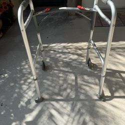 Drive Medical 10210-1 2-Button Folding Walker with Wheels, Rolling Walker, Front Wheel Walker, Lightweight Walkers for Seniors and Adults Weighing Up