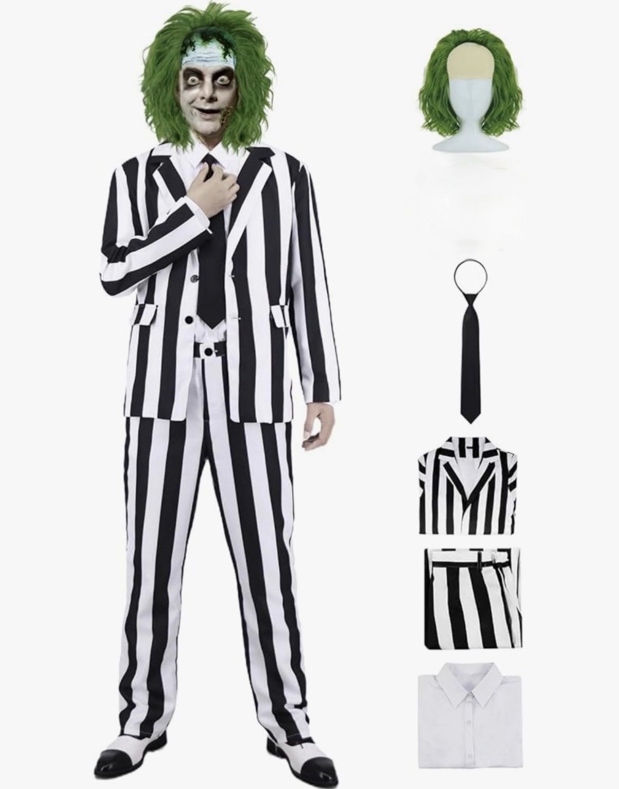 Black and White Striped Suit Adult Halloween Costumes Men Scary 80s Horror Movie