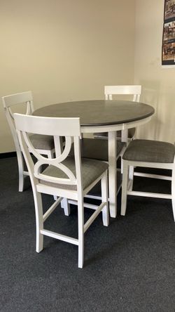 5 piece Dining Set Counter height white and gray table and 4 chairs