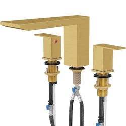 Grifo de bañera romano dorado cepillado montaje en cubierta cascada grifo de bañera 2 manijas