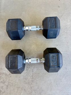 Pair of 35 LB Rubber Hex Dumbbells – 70 LB Total