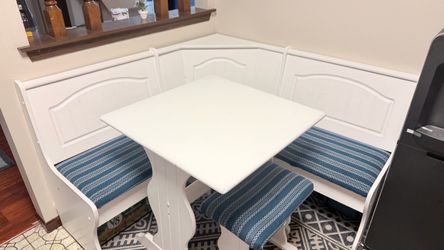 White Corner Breakfast Nook Dining Set