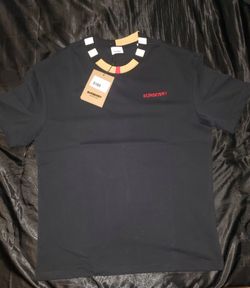 Burberry Icon Stripe Trim Cotton T-Shirt, Black, Size S, M & L