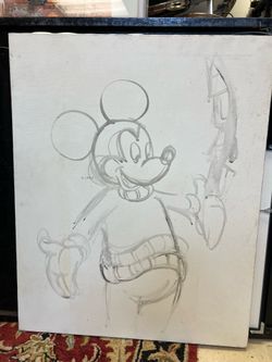 Replica original production drawing of Mickey Mouse from the 1938 Disney cartoon, "Boat Builders". By unknown artist.  It resembles typical animation 