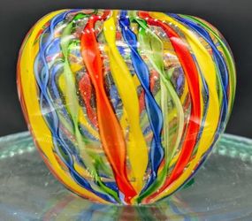 Rainbow Latticino Perfume Bottle No Stopper Paperweight