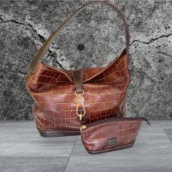 Dooney & BourkeCroc Embosed Leather Hobo Bag & Pouch