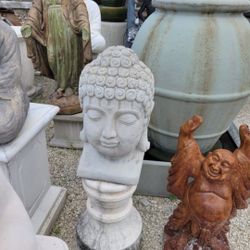 Concrete Stone Buddha Head Statue / Cement Garden Backyard Buddhas