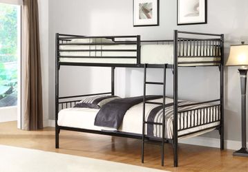Twin / Twin Convertible Metal Bunk Bed Black 78.7"W x 42"D x 65"H  / Mattress Included.     Litera Twin - Twin. Colchones Incluidos   