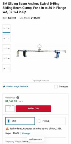 3M Sliding Beam Anchor 4” to 30”