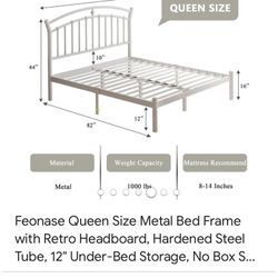 White Metal Bed Frame With Headboard