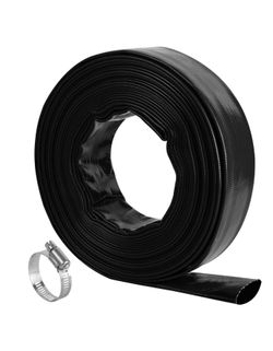 1-1/2" X 50FT POOL BACKWASH HOSE BLACK HEAVY DUTY REINFORCED PVC LAY FLAT WATER DISCHARGE PUMP FOR SWIMMING POOL FILTER PUMP WITH 2 CLAMPS 