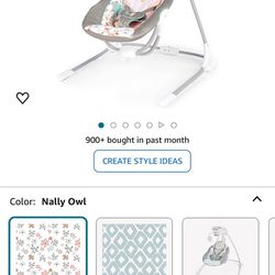 ngenuity InLighten 5-Speed Baby Swing - Swivel Infant Seat, 5 Point Safety Harness, Nature Sounds, Lights - Nally Owl