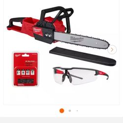 16 Inch Milwaukee Chainsaw With Chain And Glasses