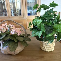 2 Pretty Silk Plants In Baskets For $8