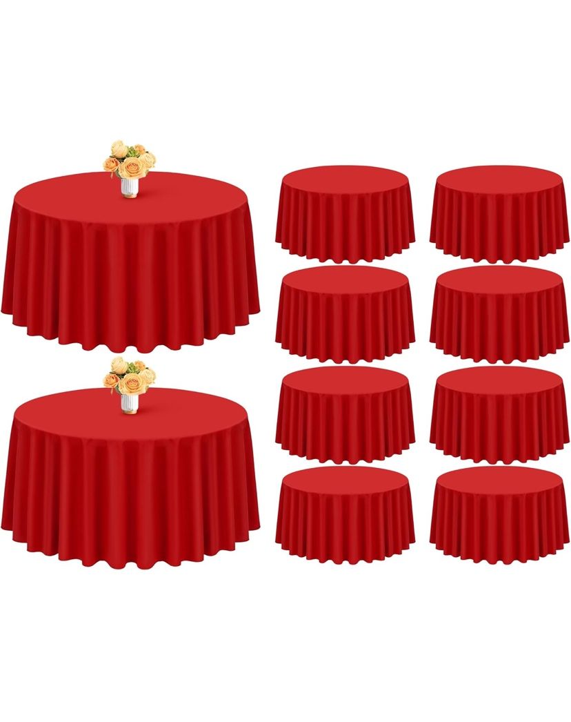 10 Pack Red Round Tablecloth 90 Inch Polyester Round Table Cloth Red Tablecloths for Round Tables Washable Decorative Fabric Table Covers for Wedding