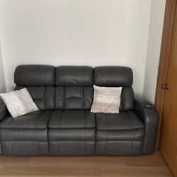 Grey Leather Cushion Couch