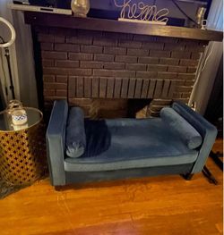 Blue velvet ottoman