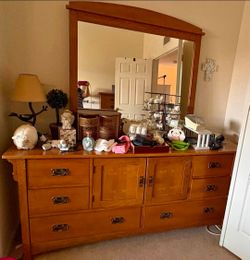 Mission Style Dresser with Mirror and 2 Nightstands