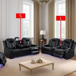 Black Leather 2pc Recliner Set With Led Lighted