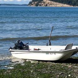 12’ Fiberglass Boat, Motor And Trailer