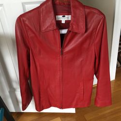 Red Leather Jacket Liz Claiborne Size Medium Perfect Condition