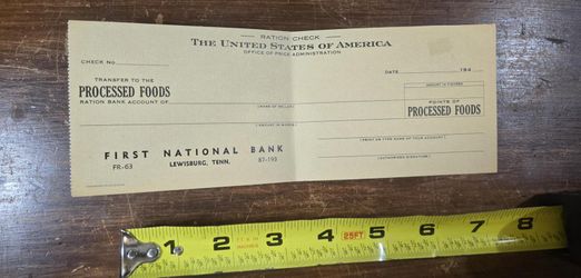 1940s Vintage United States Office of Price Administration Ration Check