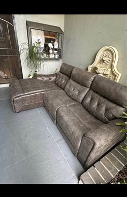 Canyon Gray 98'' Power Reclining 3 Piece Left Arm Facing Chaise Sectional with Armless Chair & Power