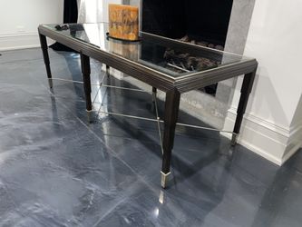 Stunning Marge Carson Glass and Brass Coffee Table 